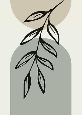Minimalist Leaf and Geometric Shapes Art
