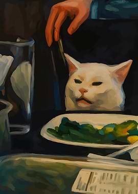 Woman Yelling at a Cat Meme Painting