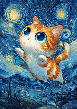Cat in Starry Night Style