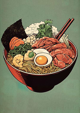 Delicious Ramen Bowl Illustration