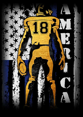 American Football Player with US Flag