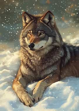 Wolf Resting in Snow