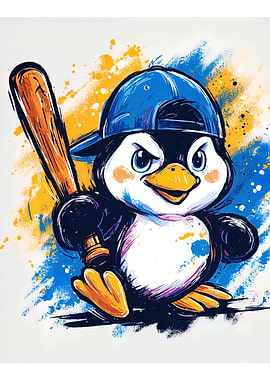 Penguin Baseball Player with Bat