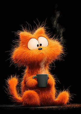 Orange Cat with Coffee Mug