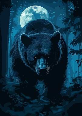 Bear in the Moonlight Forest