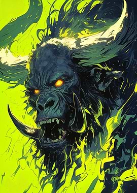 Monster with horns and glowing eyes