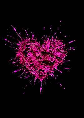 Pink Splatter Heart on Black