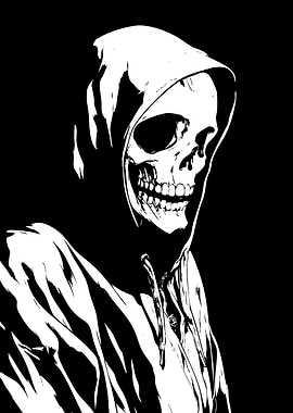 Hooded Skull Black and White Art