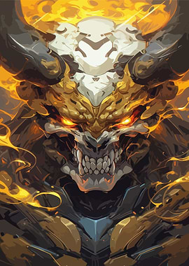 Cyberpunk Demon with Fiery Aura