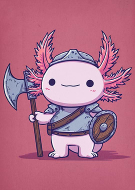 Axolotl Warrior Cartoon Illustration