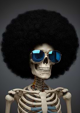 Skeleton with Afro and Sunglasses