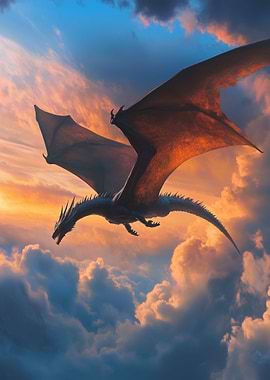 Dragon soaring through a vibrant sky
