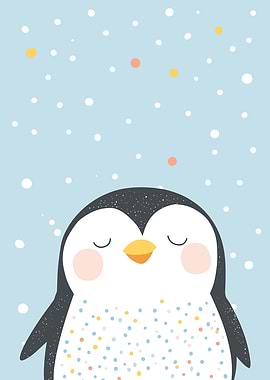 Cute Penguin with Snowfall Illustration