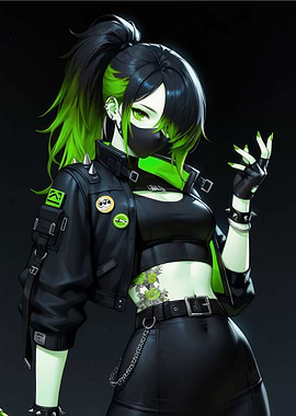Cyberpunk Girl with Green Accents