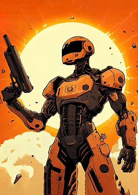 Futuristic Robot Warrior with Gun