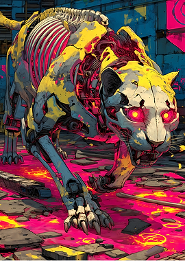 Mechanical Panther – Neon Fury Expressionist Beast