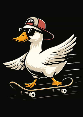 Duck on Skateboard with Sunglasses