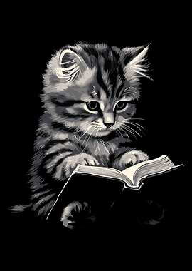 Reading Kitten Illustration