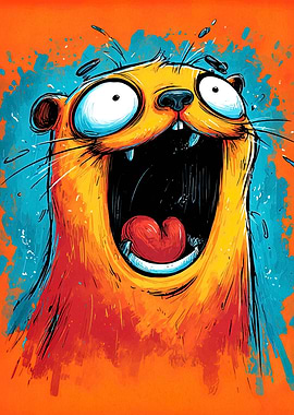 Cartoon Otter Screaming in Terror