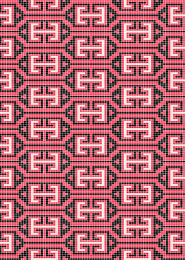 Geometric Pixel Pattern in Pink and Black