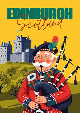 Edinburgh Scotland Bagpiper Illustration