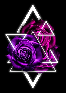 Roses with Geometric Neon Triangles