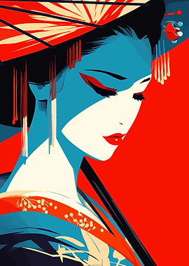 Kimono Geisha Woman Japanese Minimalist Art Illustration