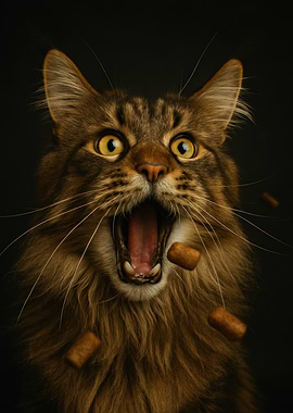 Surprised Cat Catching Treats