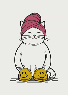 Relaxed Cat with Towel and Slippers