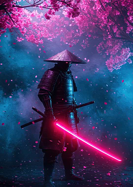 Cyberpunk Samurai with Neon Katana