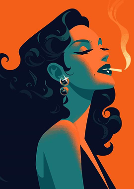 Noir Woman in Dress Vintage Minimalist Art Illustration