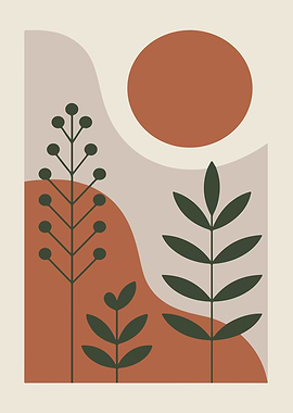 Abstract Botanical Illustration with Sun