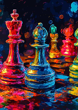Colorful Chess Pieces Abstract Painting