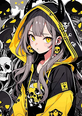 Anime Girl with Skull Motif
