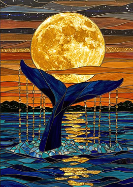 Blue Whale Tail Stained Glass