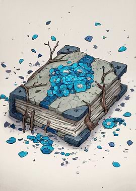 Stone Book with Blue Flowers