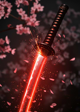 Red Katana with Cherry Blossoms
