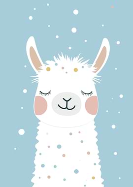 Cute Llama Illustration on Blue Background