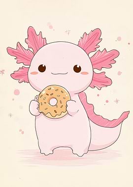 Cute Axolotl with Donut Illustration