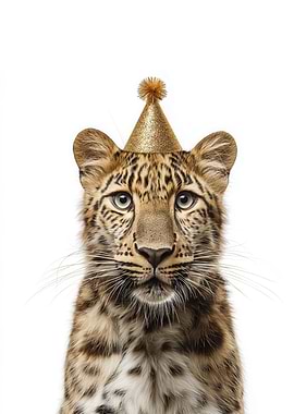 Amur Leopard Cub with Party Hat