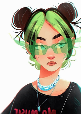 Billie Eilish Cartoon Portrait