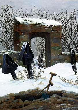 Winter Cemetery Scene Painting, caspar david friedrich artwork