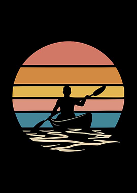 Retro Kayak Silhouette Sunset Illustration