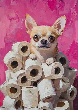 Chihuahua on Toilet Paper Mountain Painting | Chihuahua toilet humor