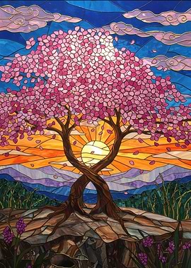 Stained Glass Cherry Blossom Tree