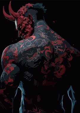 Tattooed Oni Demon Back View