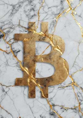 Golden Bitcoin on White Marble