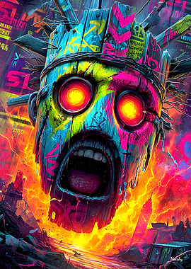 Inferno of the Neon Spirit – Cyberpunk Expressionist Rage