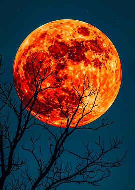 Blood Moon with Bare Tree Branches