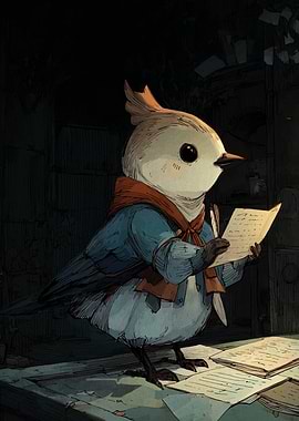 Anthropomorphic Bird Reading a Letter